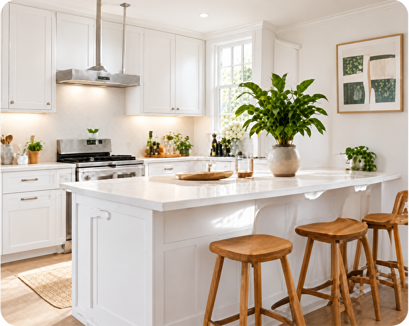 Bright kitchen with polished counters and a breakfast island