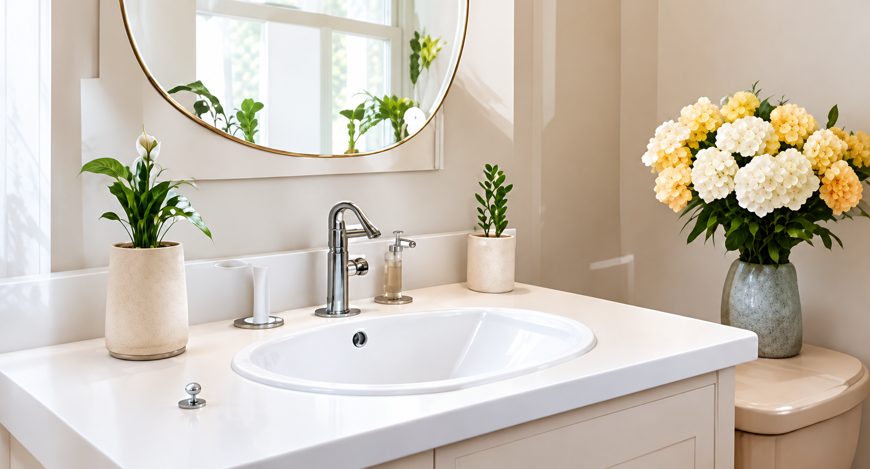 Spotless bathroom vanity and mirror