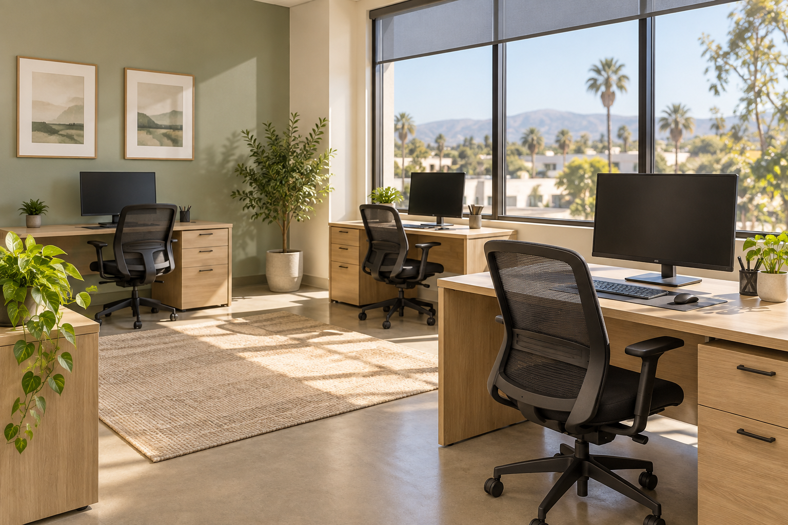 Orderly professional office with tidy workstations